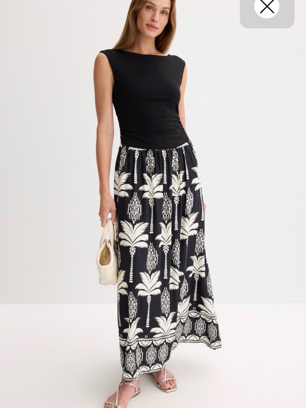 Fifteen Twenty Carina Palm Print Black White Maxi Dress XS